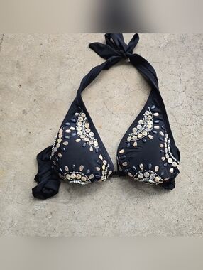 hermanny Bikini Top Triangle Large Beaded Festival Boho Earthy